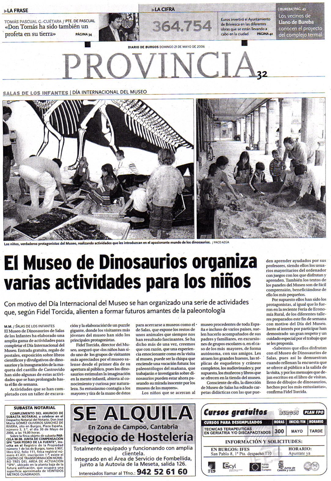 Noticias externas 21 de mayo de 2006, El Diario de Burgos: El Museo de  Dinosaurios organizavarias actividades para los niños | dinosaurios,paleontologia,salas  de los infantes, burgos, españa, museo | Fundación Dinosaurios Castilla